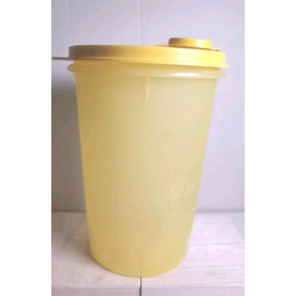 3 Piece Vintage Tupperware Yellow Cannister Base 321-6 w/ Flip Top Lid 563A-3 - Picture 1 of 8